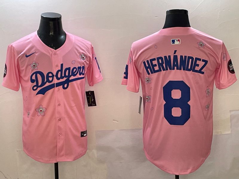 Men Los Angeles Dodgers #8 Hernandez Pink Sakura Edition 2025 Nike MLB Jersey style 1